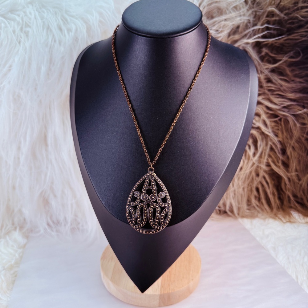 Bohemian chic, long Brown Teardrop Pendant Necklace - Picture 4 of 12